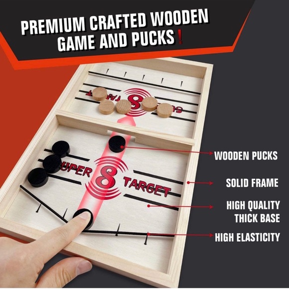 Brand New- Fast Sling Puck Game, Large Size 22" Wooden Board Games, 2 Players - Picture 5 of 5
